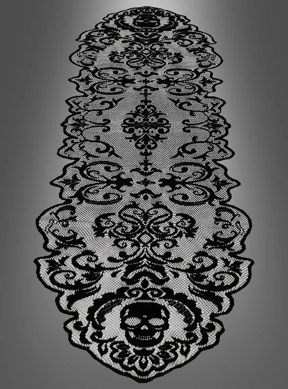 Tischläufer 180x35cm Schwarzer Gothic Totenkopf