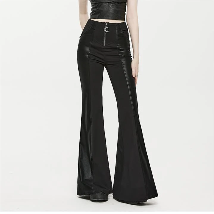 Damen Punk Kunstleder Splice Schlaghose