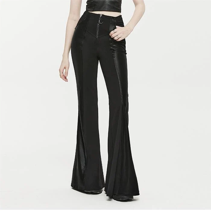 Damen Punk Kunstleder Splice Schlaghose