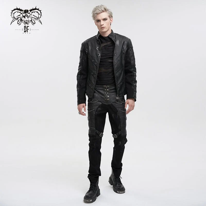 Gothic Distressed Kunstlederhose für Herren