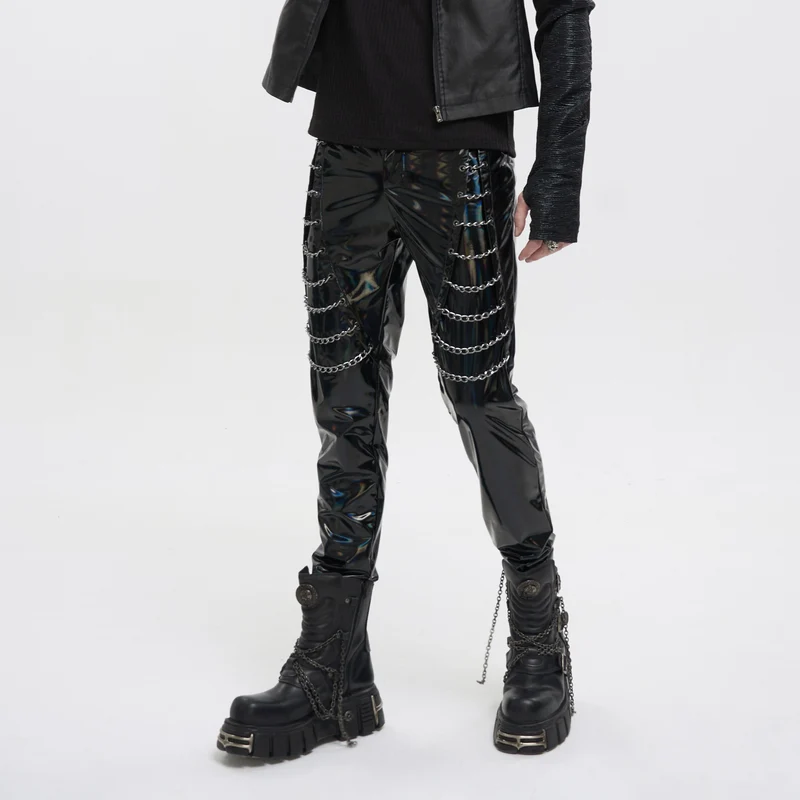 Herren-Punk-Lackleder-Kettenhose