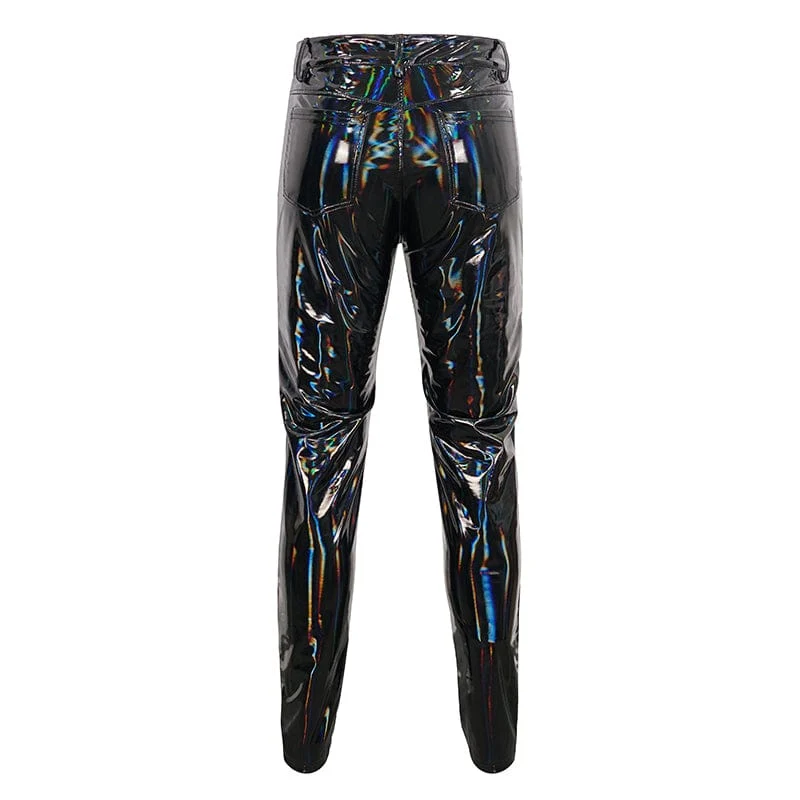 Herren-Punk-Lackleder-Kettenhose