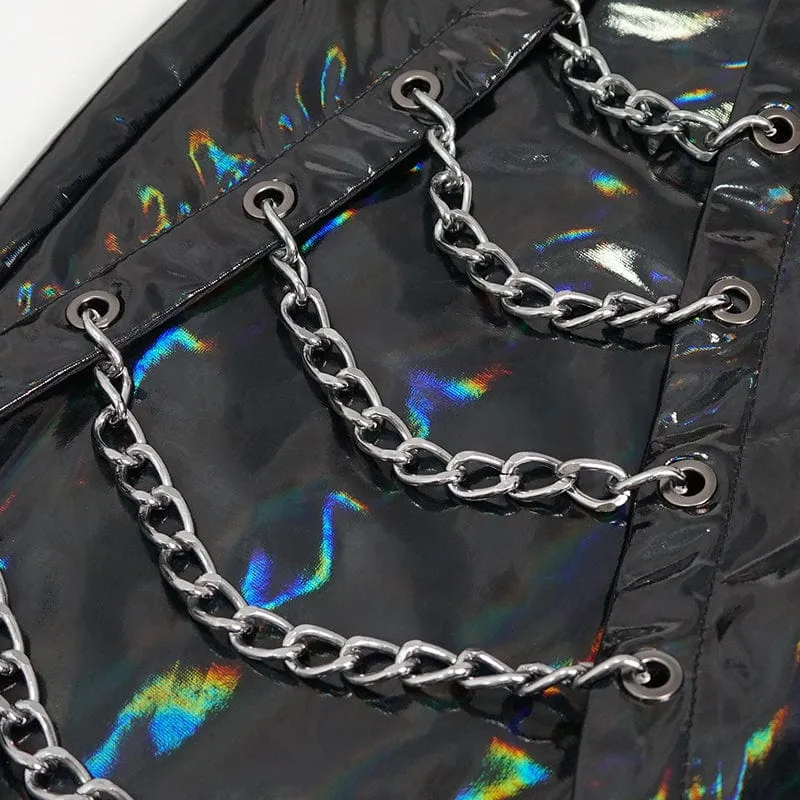 Herren-Punk-Lackleder-Kettenhose