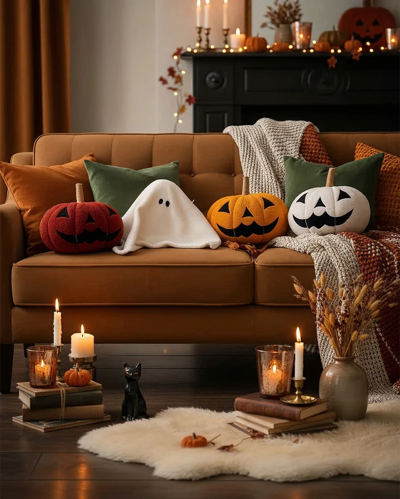 Weißer Halloween Kürbis als Zierkissen Ø 34cm