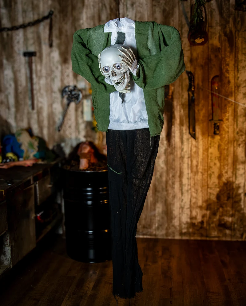 Sprechendes Skelett ohne Kopf Animatronic mit Licht & Sound 145cm
