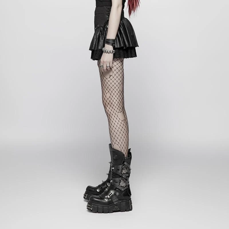 Damen Punk Multilayer Side Zipper Fishtail Minirock