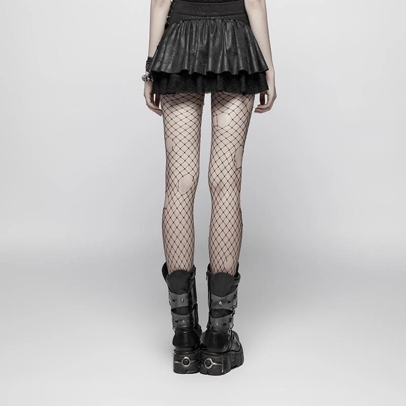 Damen Punk Multilayer Side Zipper Fishtail Minirock