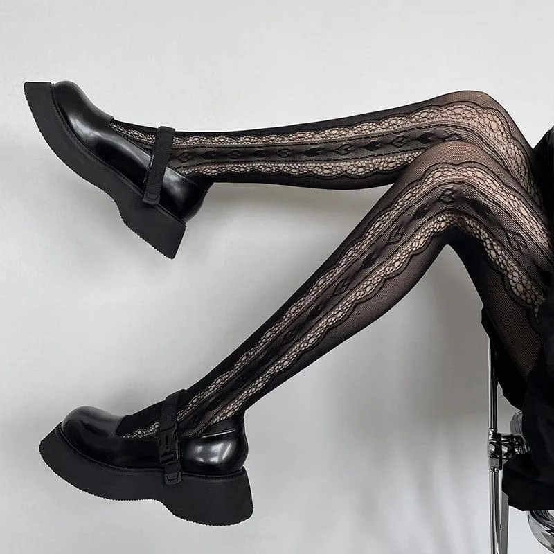 Damen Punk Rippled Fishnet Pantynose