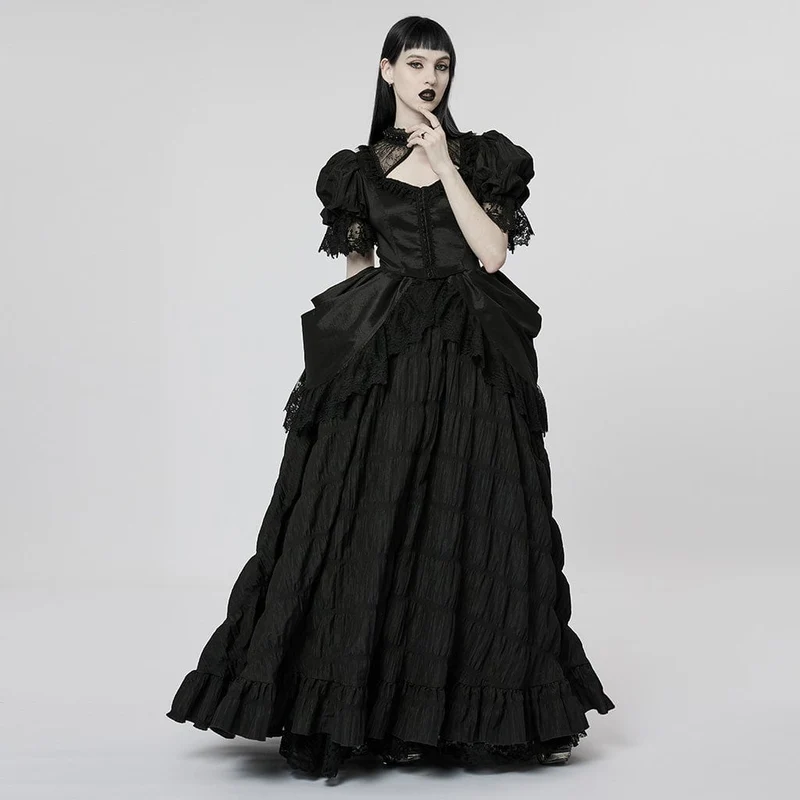 Mehrlagiges Gothic-Brautkleid für Damen mit Puffärmeln und Rüschen