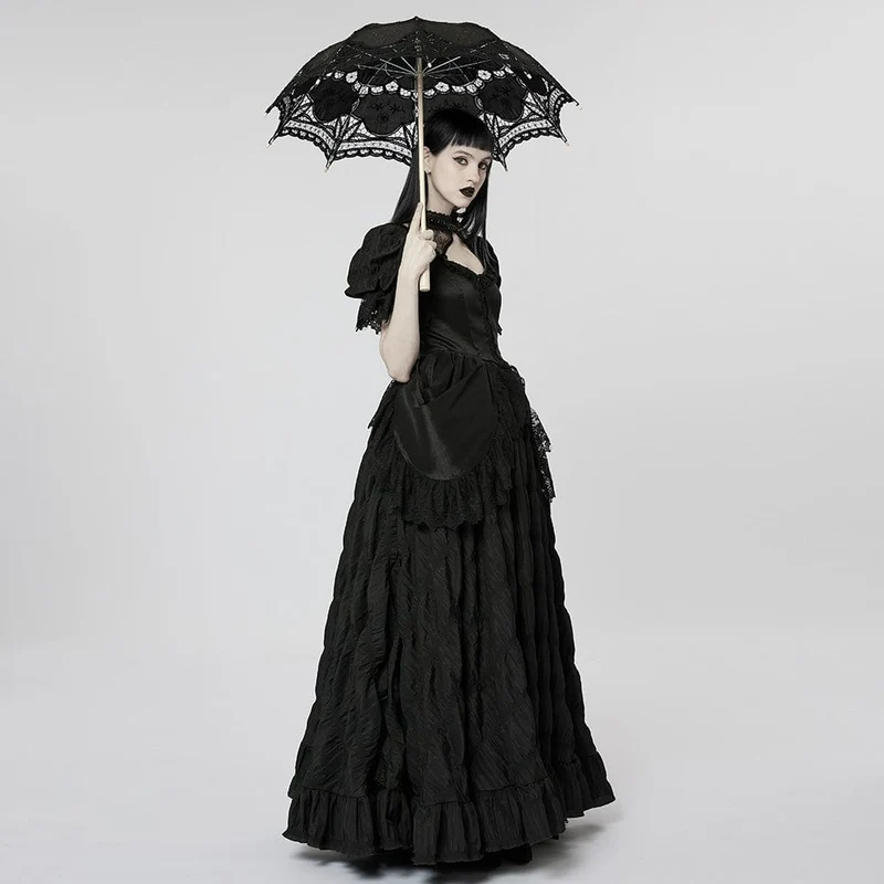 Mehrlagiges Gothic-Brautkleid für Damen mit Puffärmeln und Rüschen
