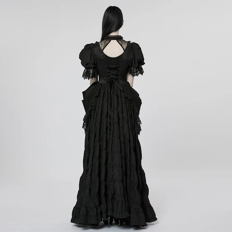 Mehrlagiges Gothic-Brautkleid für Damen mit Puffärmeln und Rüschen