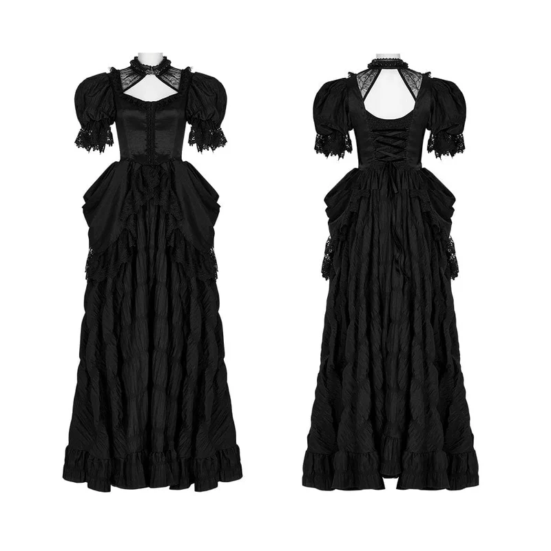Mehrlagiges Gothic-Brautkleid für Damen mit Puffärmeln und Rüschen