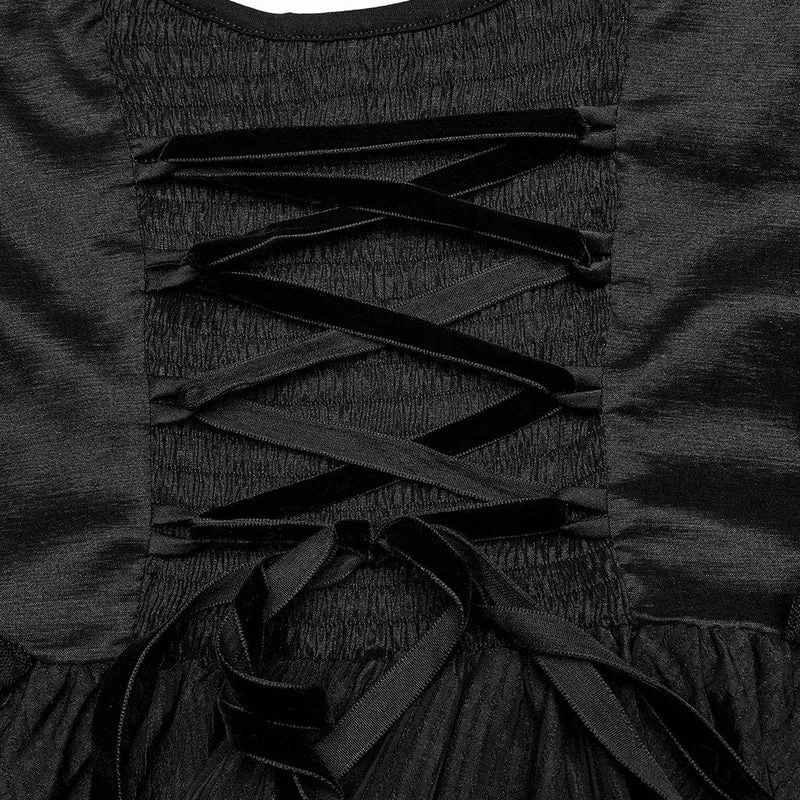 Mehrlagiges Gothic-Brautkleid für Damen mit Puffärmeln und Rüschen