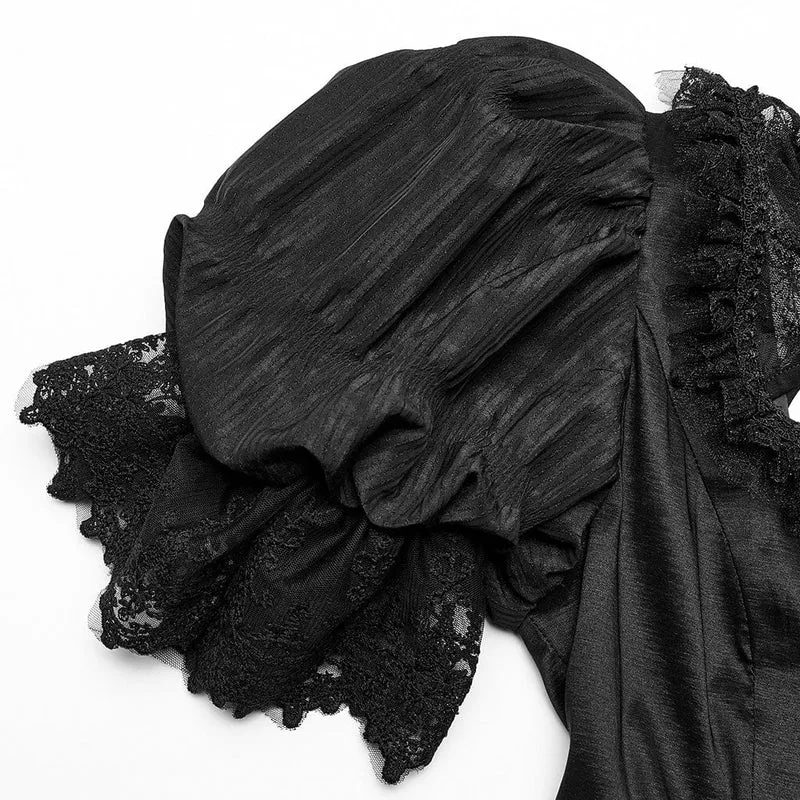 Mehrlagiges Gothic-Brautkleid für Damen mit Puffärmeln und Rüschen