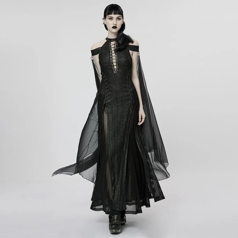 Gothic-Brautkleid für Damen mit Trägern, Seitenschlitz und abnehmbarem Cape