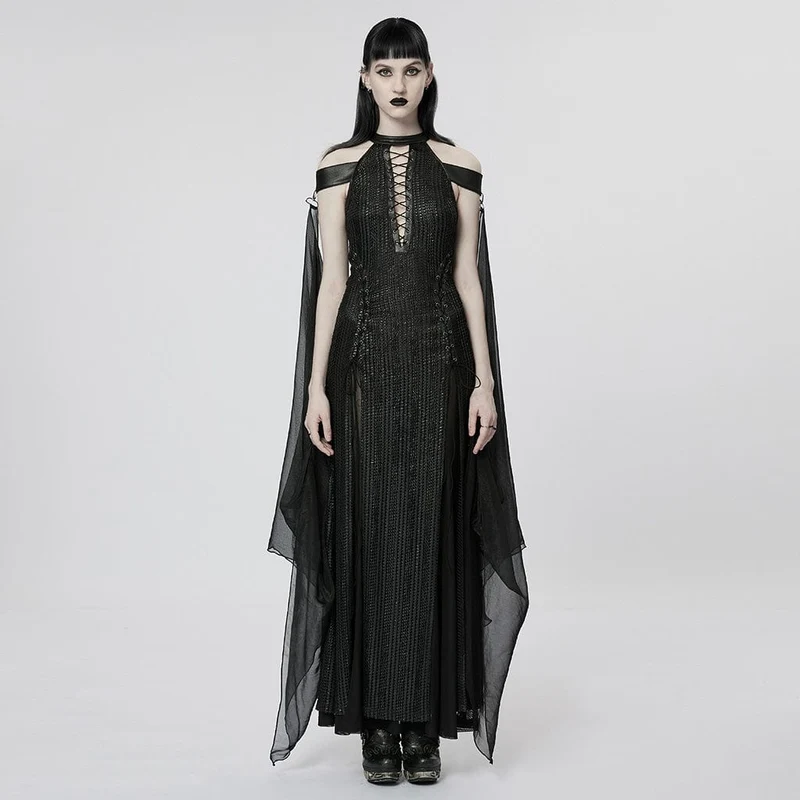 Gothic-Brautkleid für Damen mit Trägern, Seitenschlitz und abnehmbarem Cape