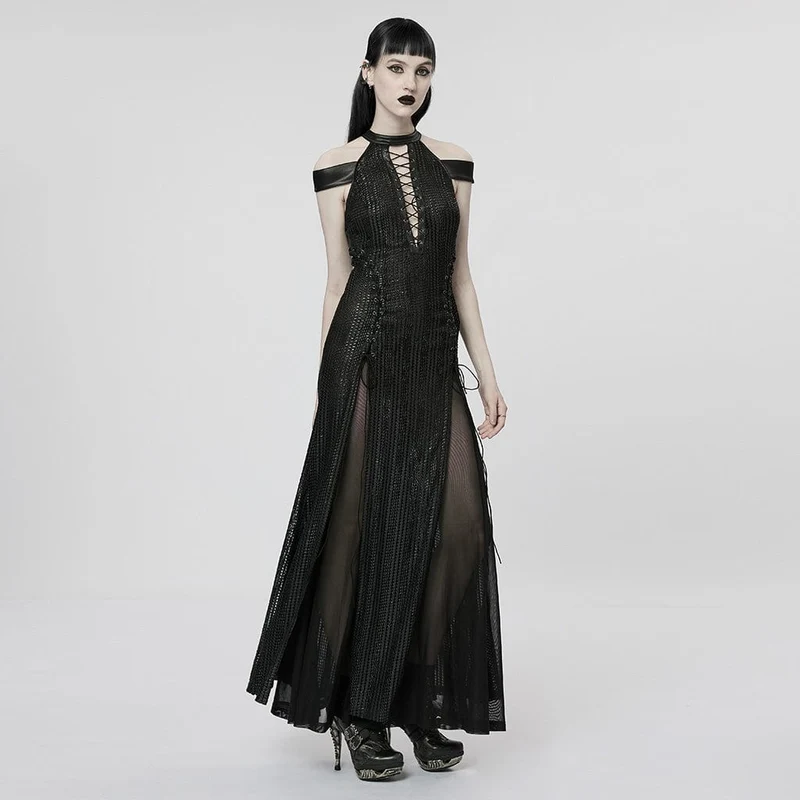 Gothic-Brautkleid für Damen mit Trägern, Seitenschlitz und abnehmbarem Cape