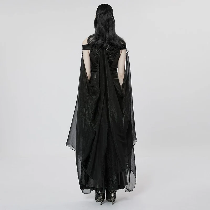 Gothic-Brautkleid für Damen mit Trägern, Seitenschlitz und abnehmbarem Cape