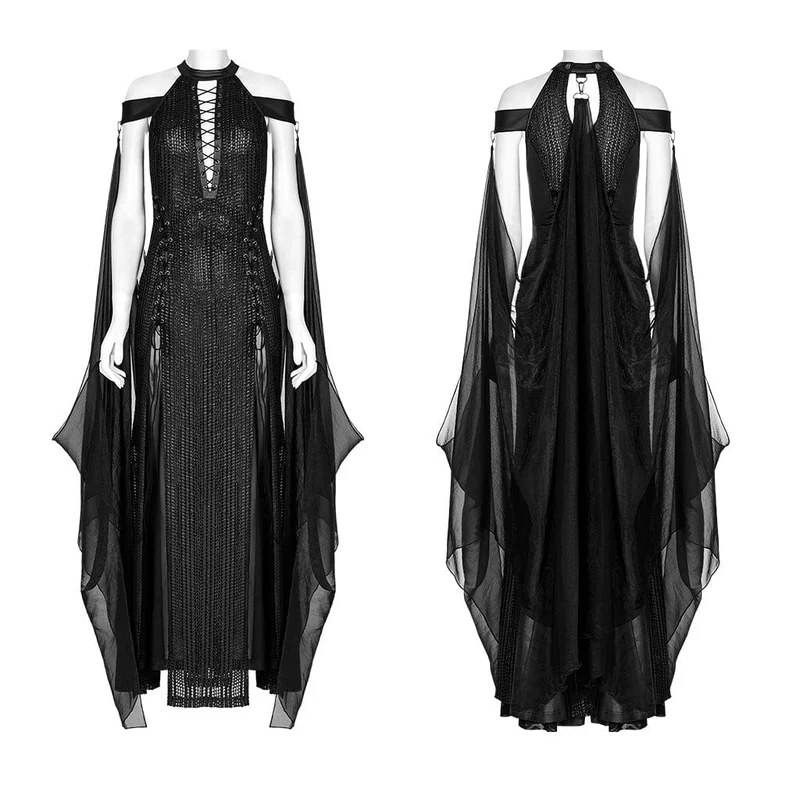 Gothic-Brautkleid für Damen mit Trägern, Seitenschlitz und abnehmbarem Cape