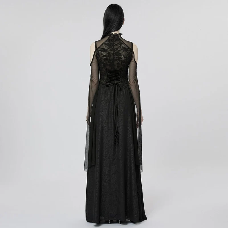 Damen-Hochzeitskleid im Gothic-Stil mit Off-Shoulder-Mesh-Splice und Schlitz