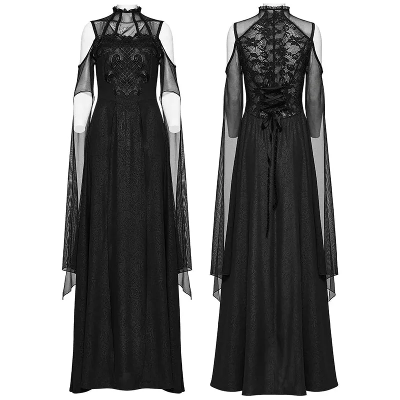 Damen-Hochzeitskleid im Gothic-Stil mit Off-Shoulder-Mesh-Splice und Schlitz