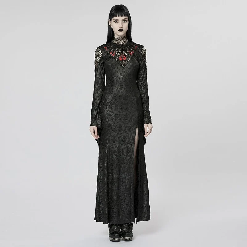 Damen-Hochzeitskleid mit Gothic-Spaten-Stickerei und Schlitz