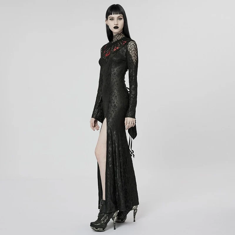 Damen-Hochzeitskleid mit Gothic-Spaten-Stickerei und Schlitz