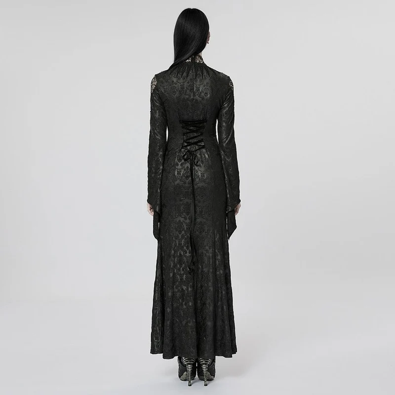 Damen-Hochzeitskleid mit Gothic-Spaten-Stickerei und Schlitz