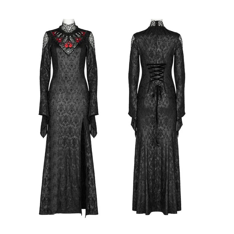Damen-Hochzeitskleid mit Gothic-Spaten-Stickerei und Schlitz
