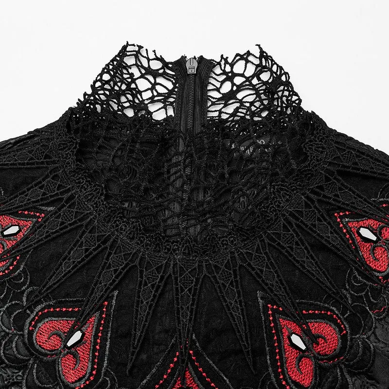 Damen-Hochzeitskleid mit Gothic-Spaten-Stickerei und Schlitz