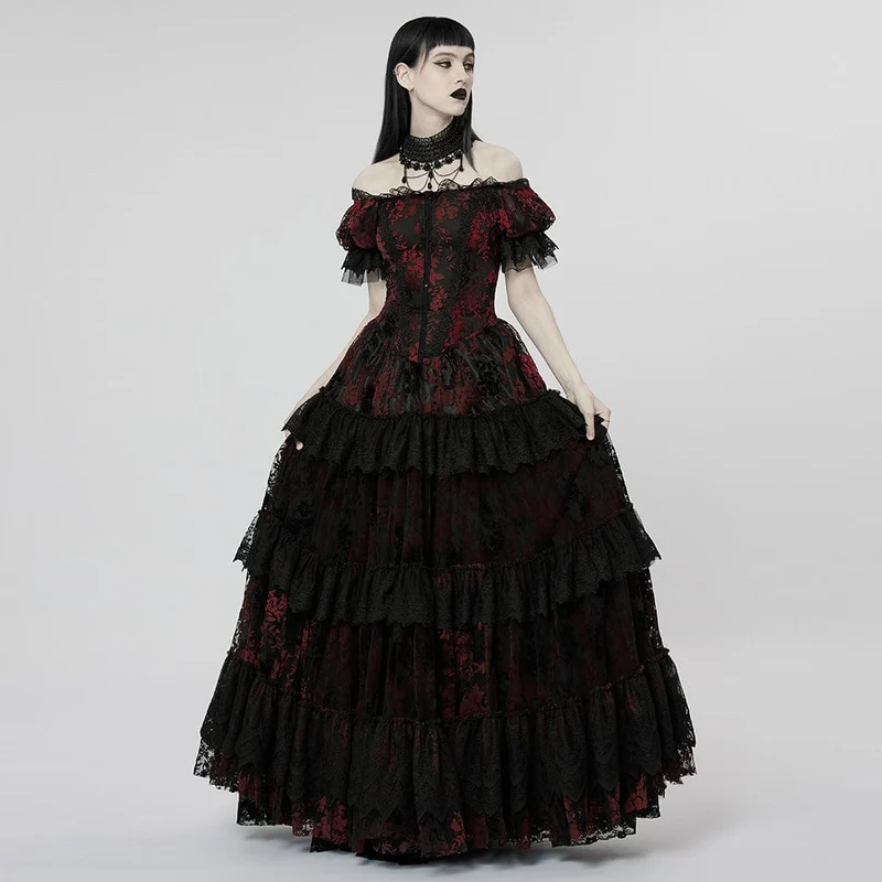 Damen-Brautkleid im Gothic-Stil mit Puffärmeln, Rüschen und Spitze