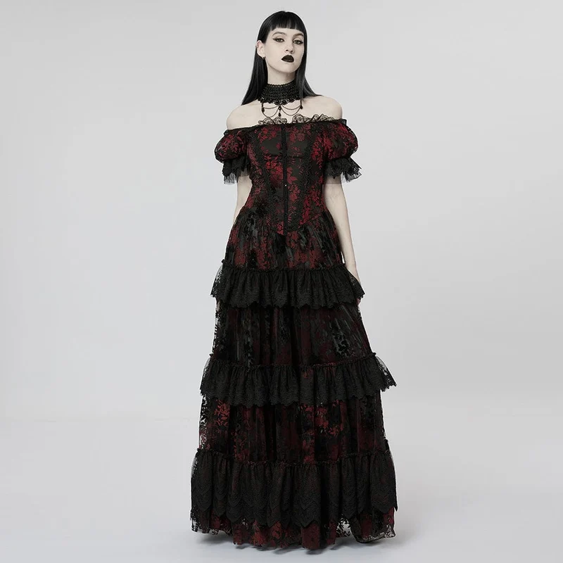Damen-Brautkleid im Gothic-Stil mit Puffärmeln, Rüschen und Spitze