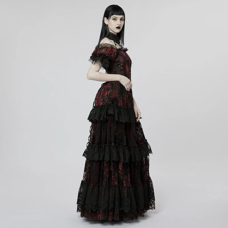 Damen-Brautkleid im Gothic-Stil mit Puffärmeln, Rüschen und Spitze