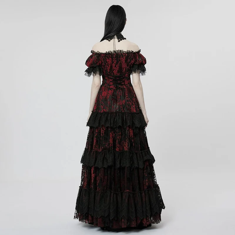 Damen-Brautkleid im Gothic-Stil mit Puffärmeln, Rüschen und Spitze