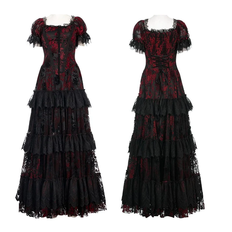 Damen-Brautkleid im Gothic-Stil mit Puffärmeln, Rüschen und Spitze