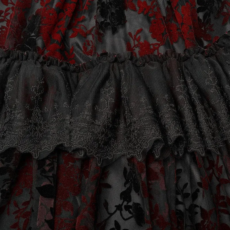 Damen-Brautkleid im Gothic-Stil mit Puffärmeln, Rüschen und Spitze