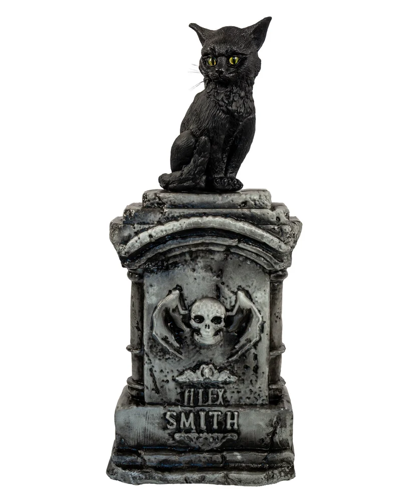 Hexenkatze Salem mit Licht & Sound auf Grabstein 90cm