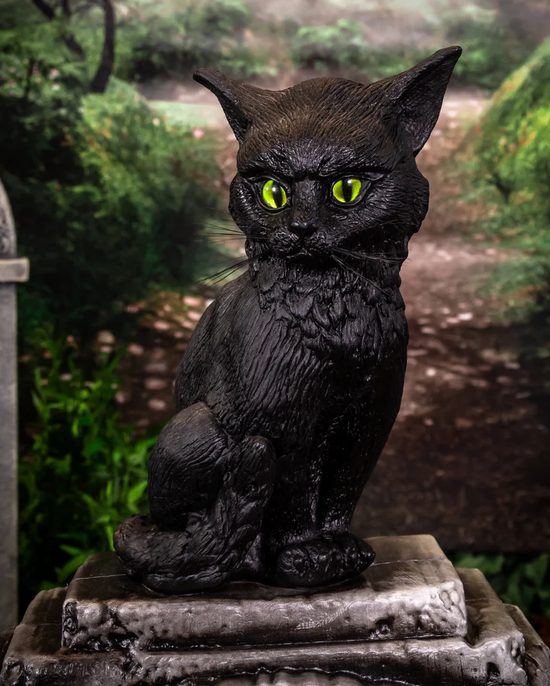 Hexenkatze Salem mit Licht & Sound auf Grabstein 90cm