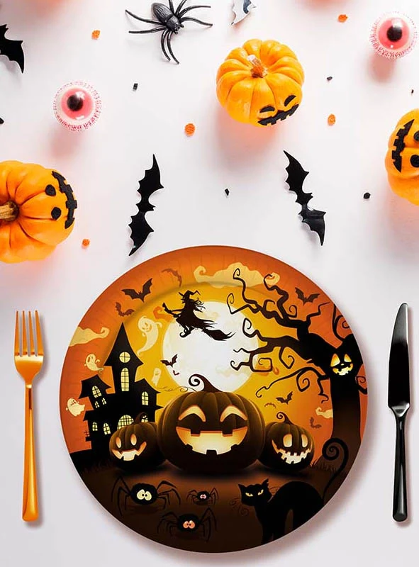 6 x Halloween Pappteller 23cm Kürbisse