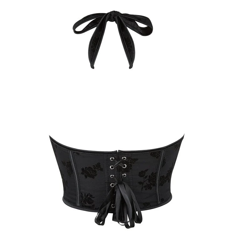 Gothic-Blumendruck-Neckholder-Vollbrustkorsett für Damen