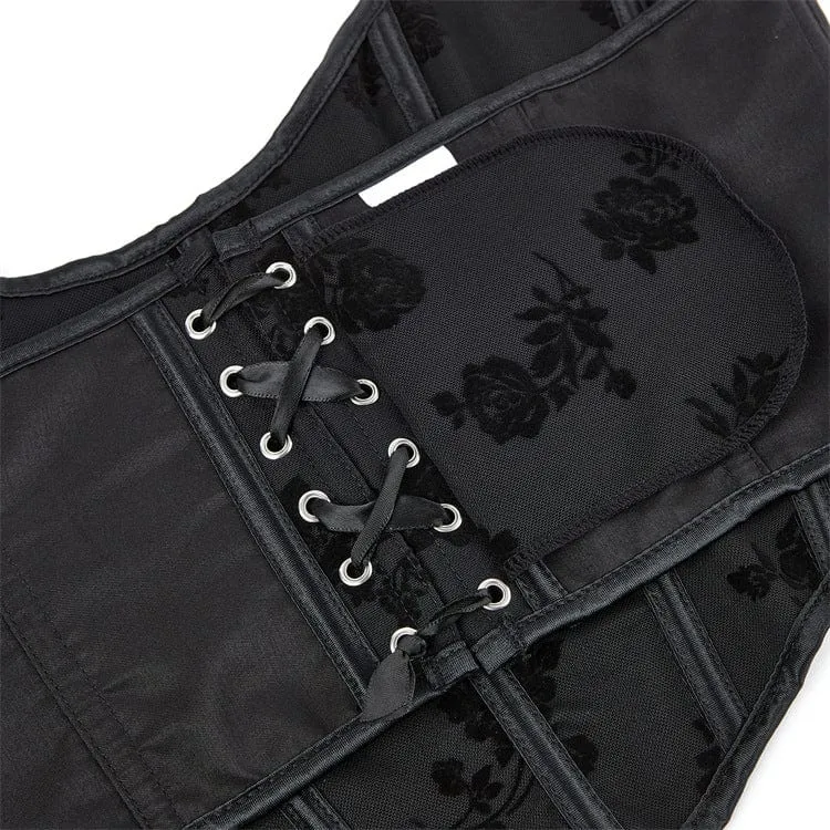 Gothic-Blumendruck-Neckholder-Vollbrustkorsett für Damen