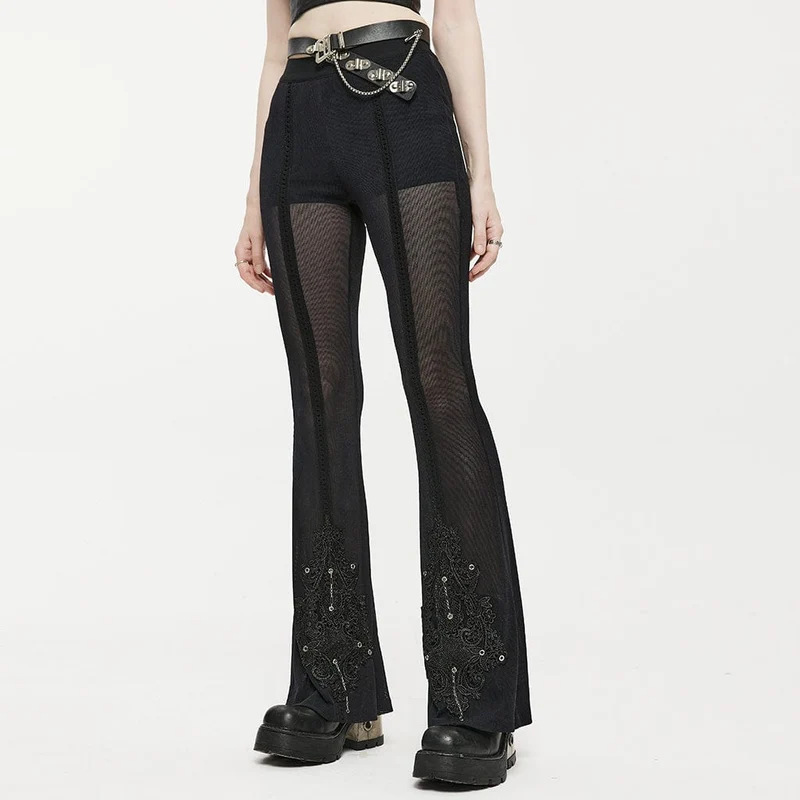Gothic-Ösen-Splice-Mesh-Flared-Hose für Damen