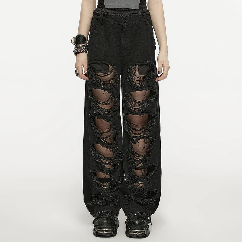 Zerrissene Damen-Punkhose mit doppelter Taille