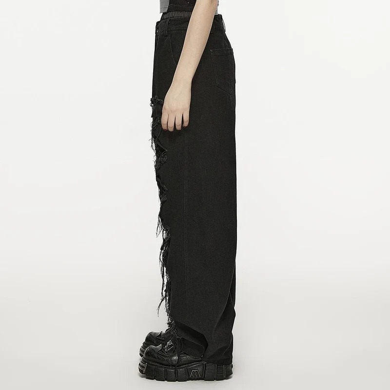 Zerrissene Damen-Punkhose mit doppelter Taille