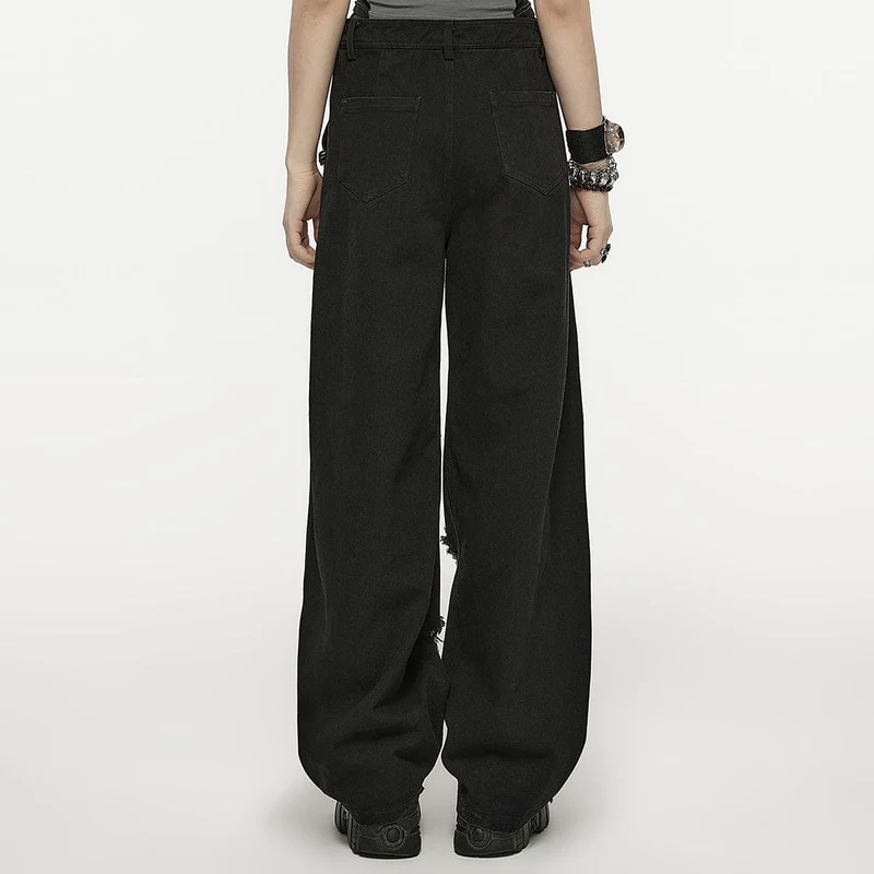 Zerrissene Damen-Punkhose mit doppelter Taille