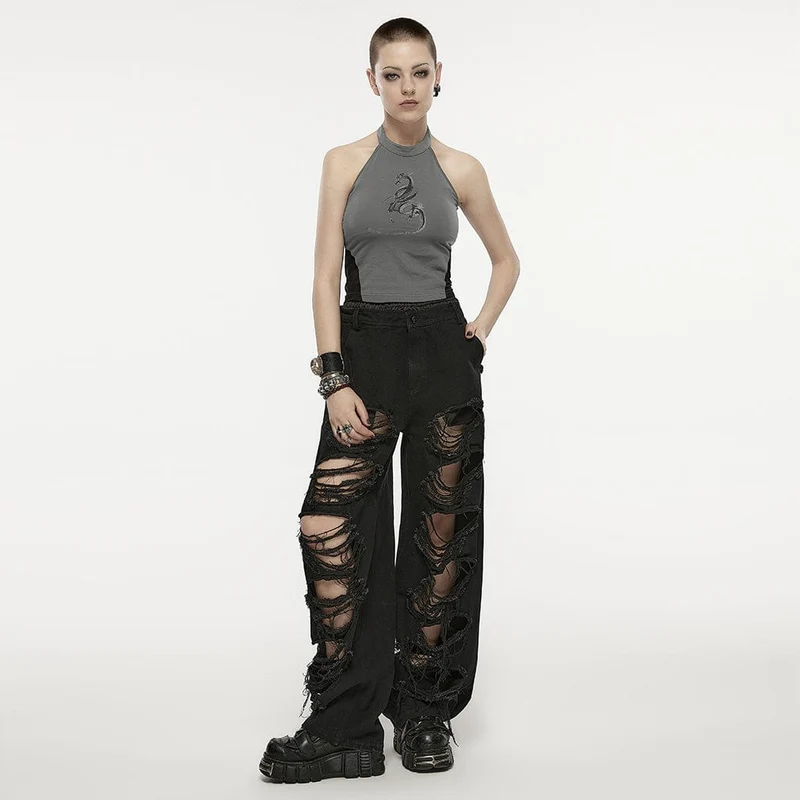 Zerrissene Damen-Punkhose mit doppelter Taille