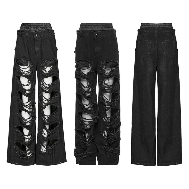 Zerrissene Damen-Punkhose mit doppelter Taille