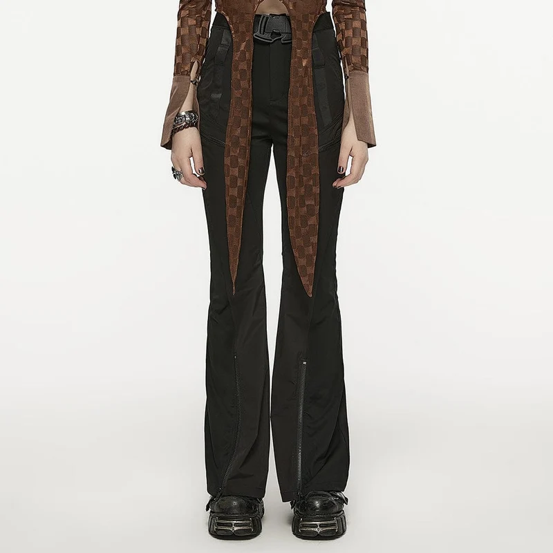 Gothic Strap Splice Buckle Schlaghose für Damen