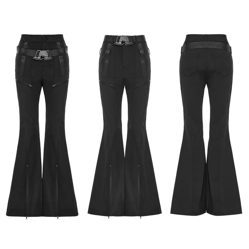 Gothic Strap Splice Buckle Schlaghose für Damen