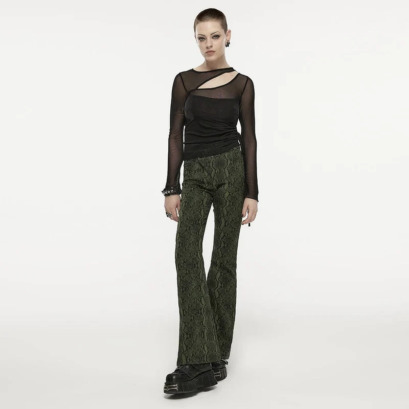 Gothic Cutout Mesh-Shirt mit Kordelzug für Damen